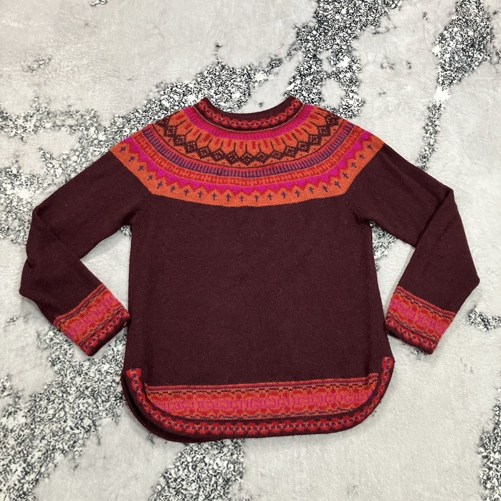 Novica 100% Alpaca Fair Isle Sweater Womens S Peru Burgundy Pink Orange Knit